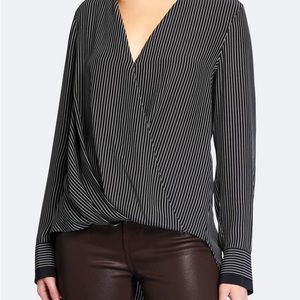 Rag & Bone Victor Striped Silk Wrap Blouse in Black/White - Women’s Size XXS